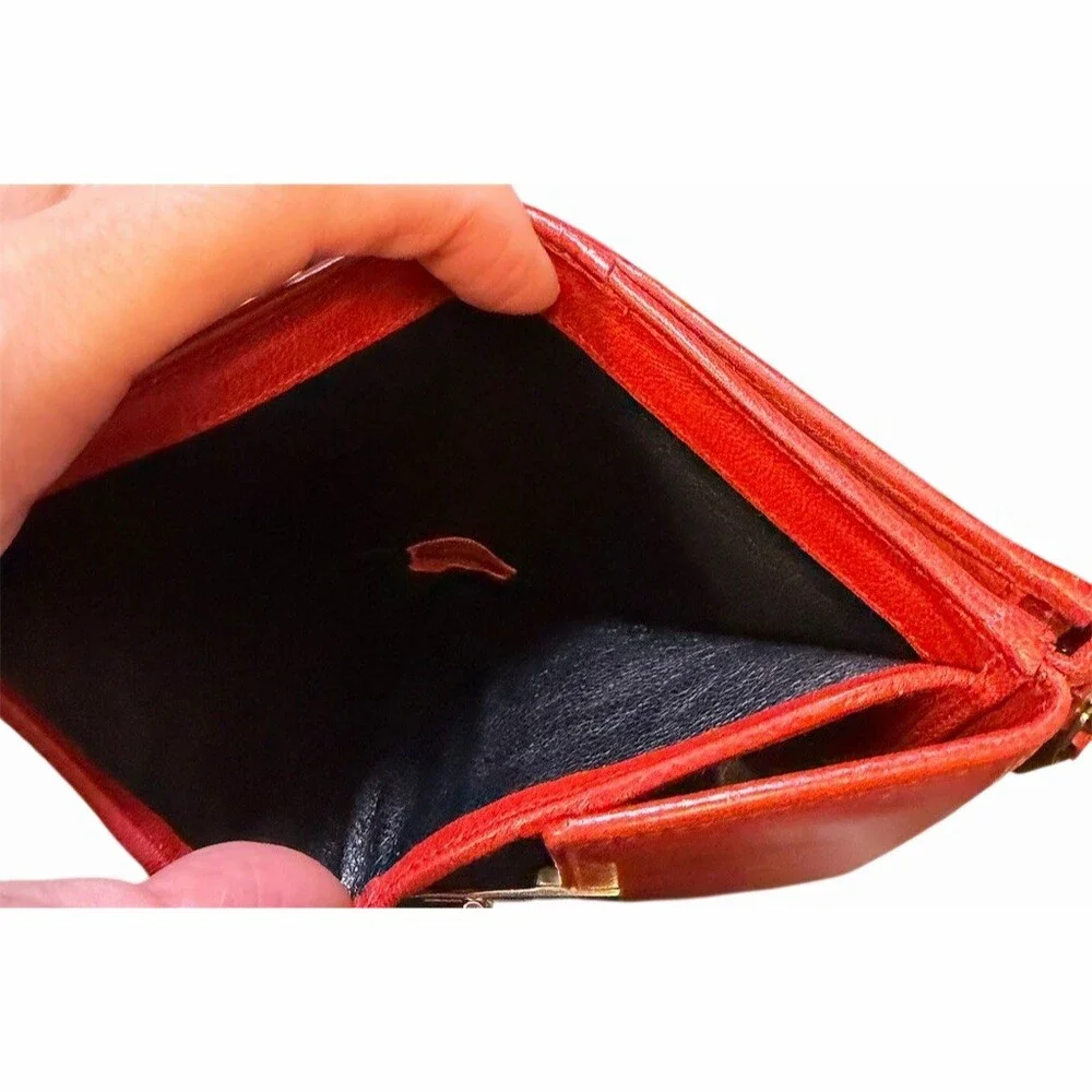 Gucci Vintage Red With Silver Buckle clasp With Card Slots And Bill Compartment
